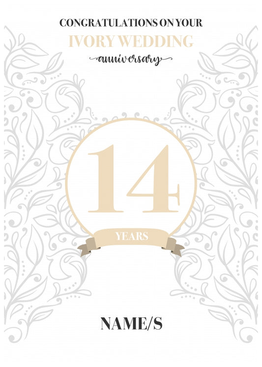 Personalised 14th Anniversary Card (Ivory Wedding Anniversary)