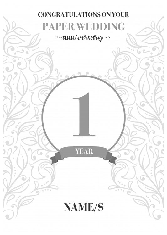 Personalised 1st Anniversary Card (Paper Wedding Anniversary)