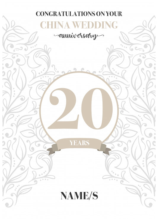 Personalised 20th Anniversary Card (China Wedding Anniversary)