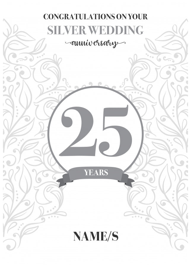 Personalised 25th Anniversary Card (Silver Wedding Anniversary)