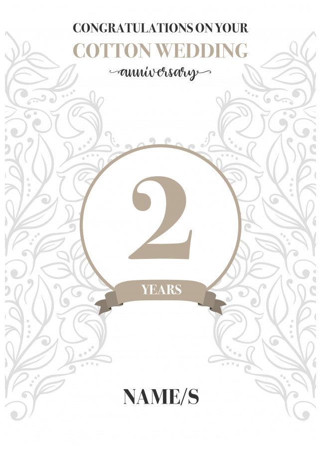 Personalised 2nd Anniversary Card (Cotton Wedding Anniversary)