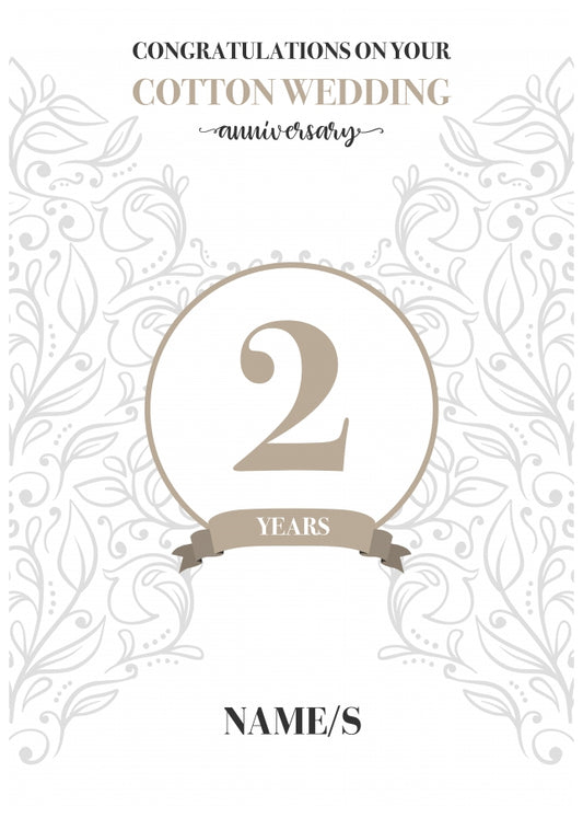 Personalised 2nd Anniversary Card (Cotton Wedding Anniversary)