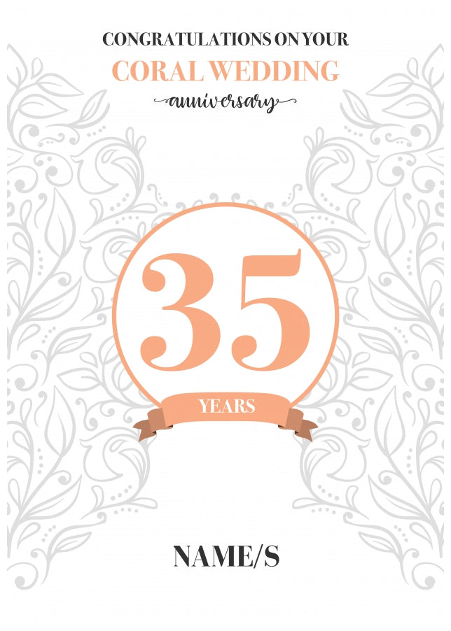 Personalised 35th Anniversary Card (Coral Wedding Anniversary)