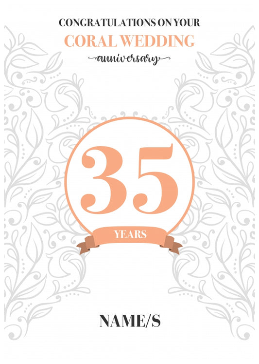 Personalised 35th Anniversary Card (Coral Wedding Anniversary)