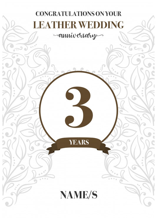 Personalised 3rd Anniversary Card (Leather Wedding Anniversary)