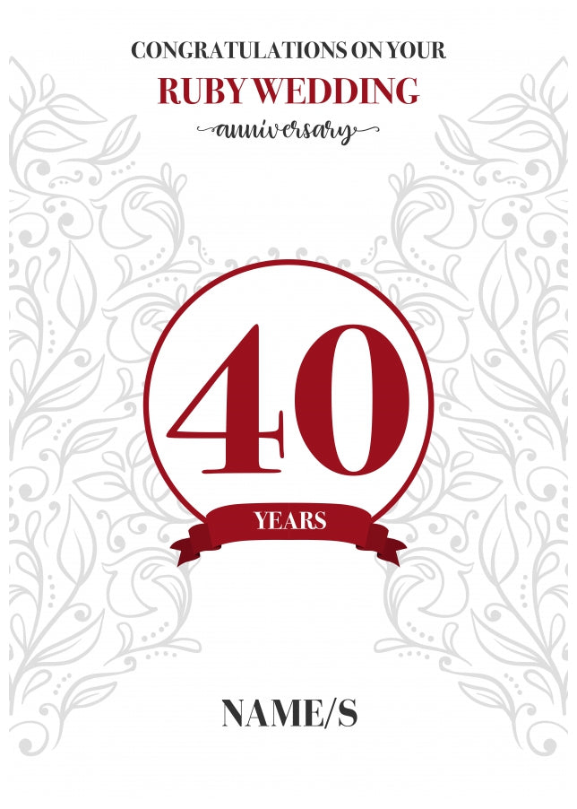 Personalised 40th Anniversary Card (Ruby Wedding Anniversary)