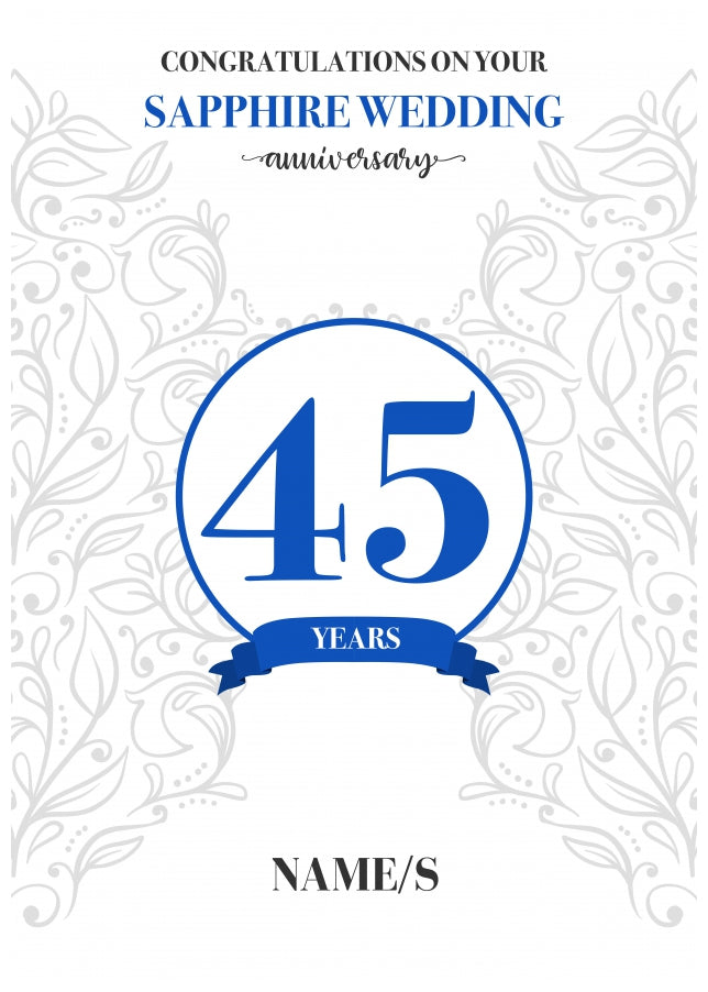 Personalised 45th Anniversary Card (Sapphire Wedding Anniversary)