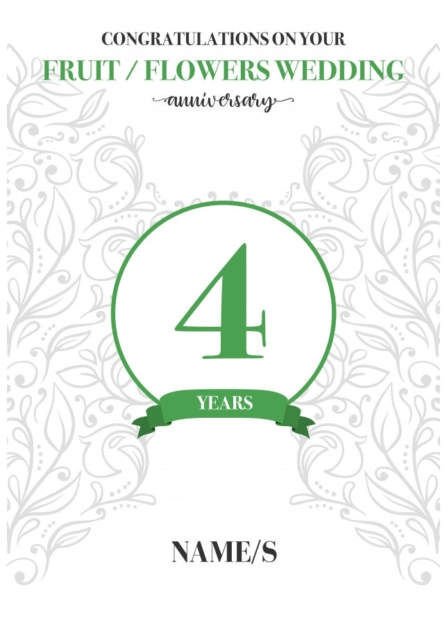 Personalised 4th Anniversary Card (Fruit / Flowers Wedding Anniversary)