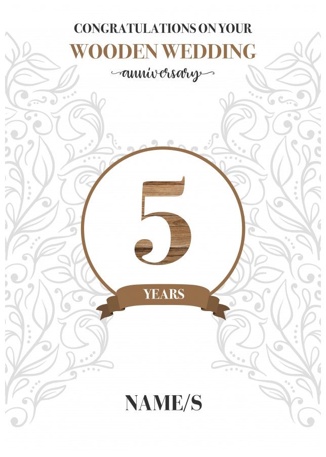 Personalised 5th Anniversary Card (Wooden Wedding Anniversary)