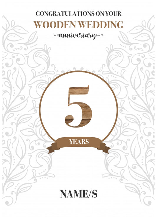 Personalised 5th Anniversary Card (Wooden Wedding Anniversary)