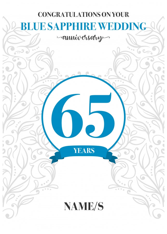 Personalised 65th Anniversary Card (Blue Sapphire Wedding Anniversary)