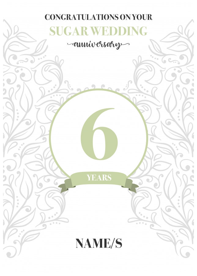 Personalised 6th Anniversary Card (Sugar Wedding Anniversary)