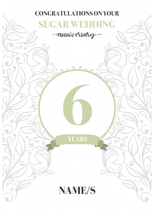 Personalised 6th Anniversary Card (Sugar Wedding Anniversary)