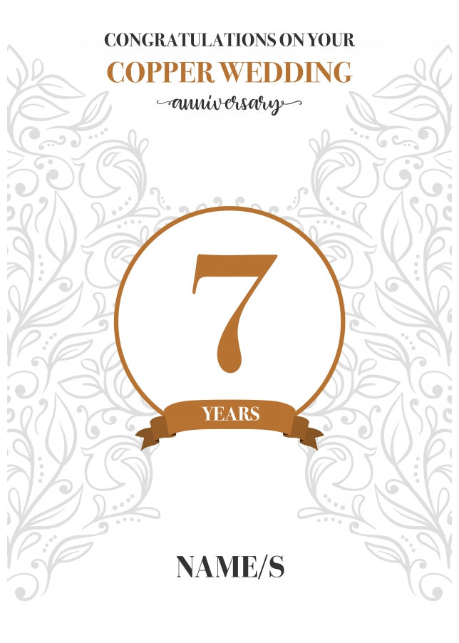 Personalised 7th Anniversary Card (Copper Wedding Anniversary)