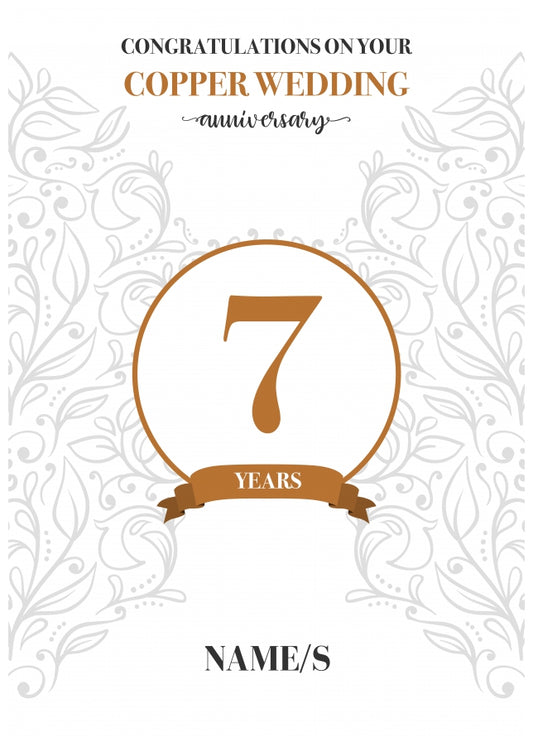 Personalised 7th Anniversary Card (Copper Wedding Anniversary)