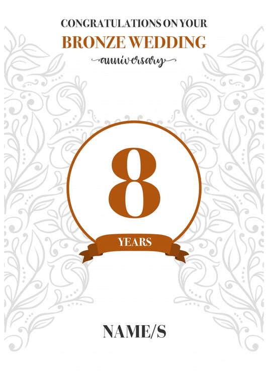 Personalised 8th Anniversary Card (Bronze Wedding Anniversary)