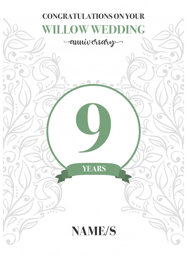 Personalised 9th Anniversary Card (Willow Wedding Anniversary)