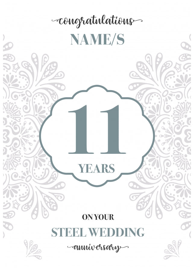 Personalised 11th Wedding Anniversary Card (Steel Wedding Anniversary)