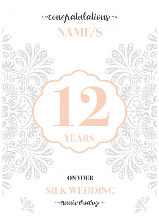 Personalised 12th Wedding Anniversary Card (Silk Wedding Anniversary)