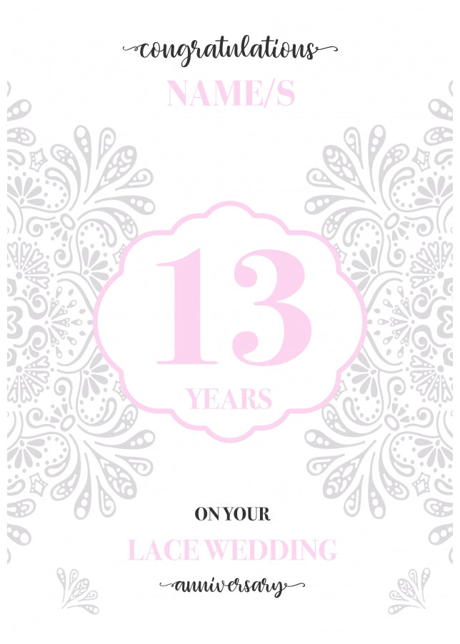 Personalised 13th Wedding Anniversary Card (Lace Wedding Anniversary)