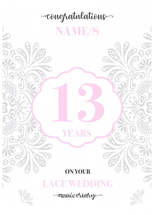 Personalised 13th Wedding Anniversary Card (Lace Wedding Anniversary)