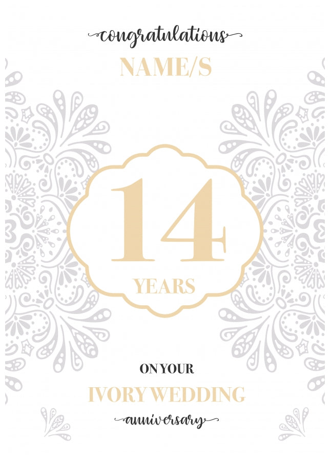 Personalised 14th Wedding Anniversary Card (Ivory Wedding Anniversary)