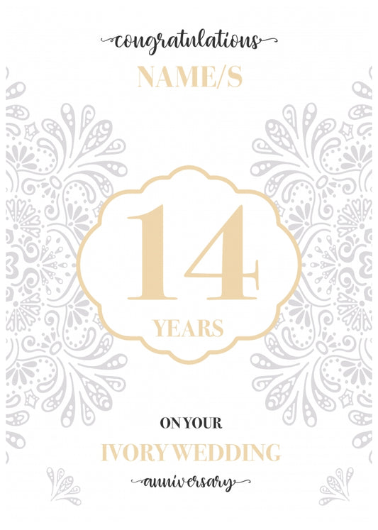 Personalised 14th Wedding Anniversary Card (Ivory Wedding Anniversary)