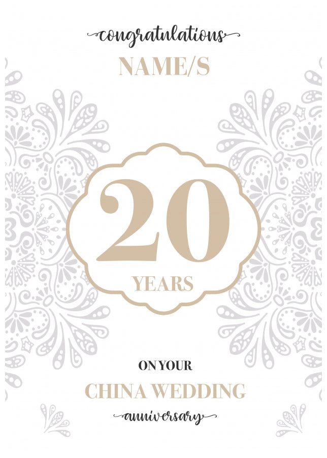 Personalised 20th Wedding Anniversary Card (China Wedding Anniversary)