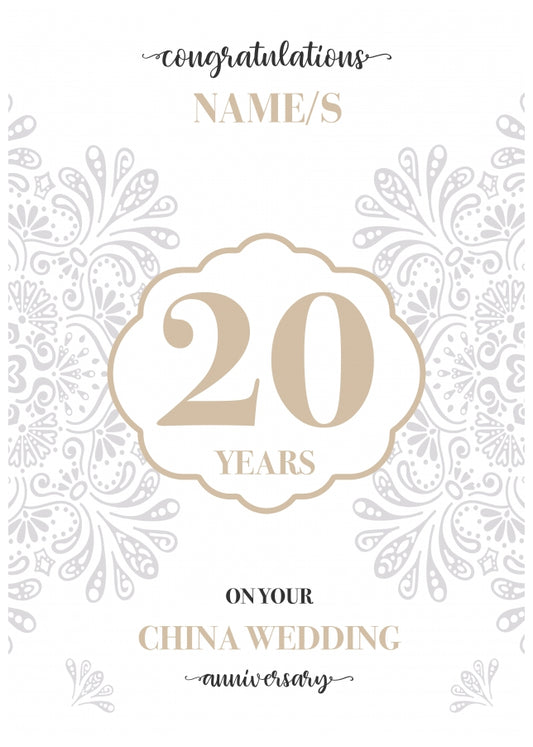 Personalised 20th Wedding Anniversary Card (China Wedding Anniversary)