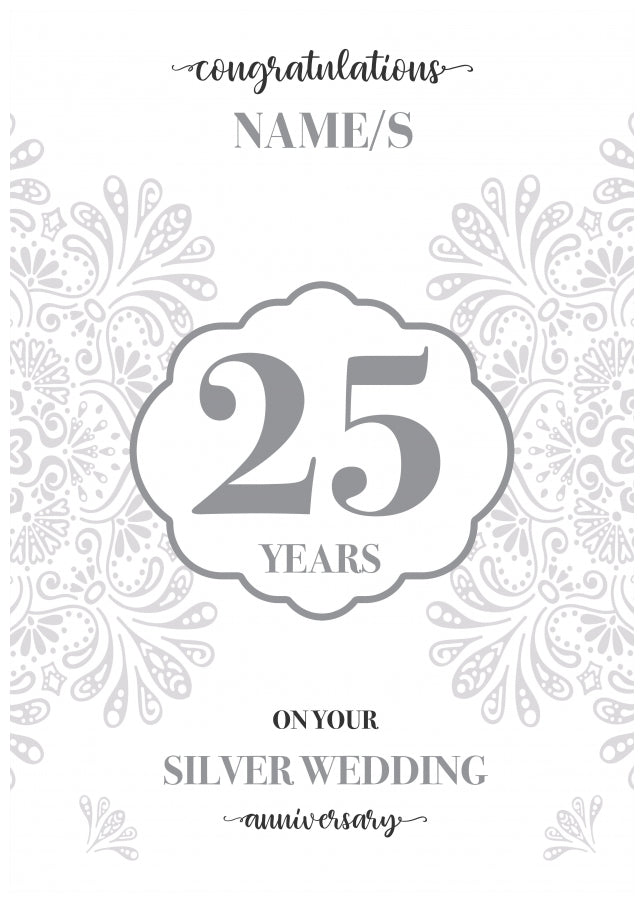 Personalised 25th Wedding Anniversary Card (Silver Wedding Anniversary)