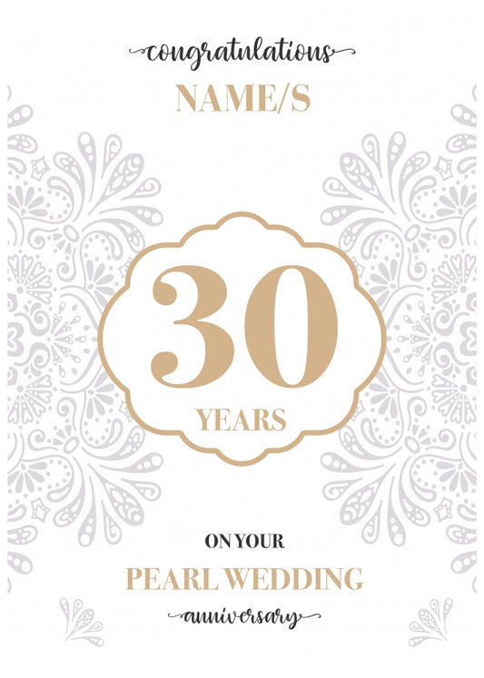Personalised 30th Wedding Anniversary Card (Pearl Wedding Anniversary)