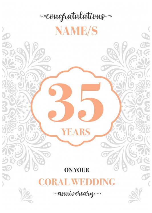 Personalised 35th Wedding Anniversary Card (Coral Wedding Anniversary)