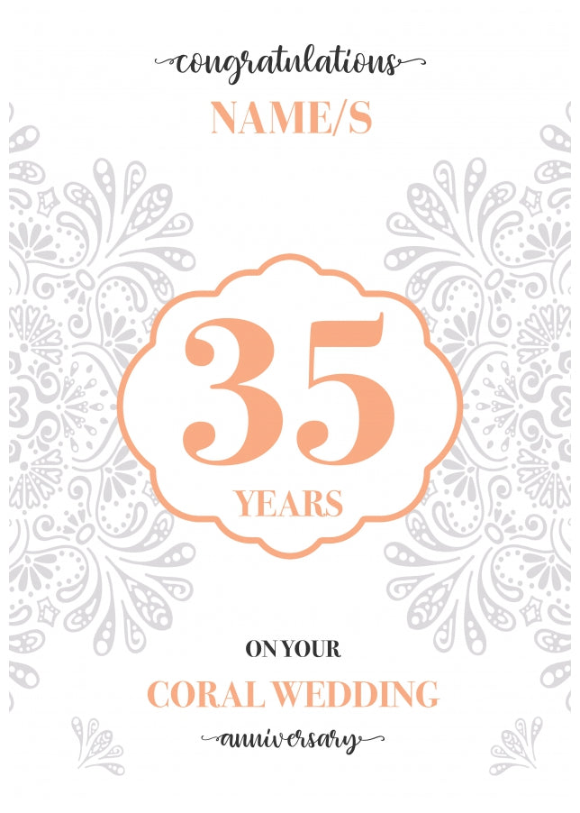 Personalised 35th Wedding Anniversary Card (Coral Wedding Anniversary)