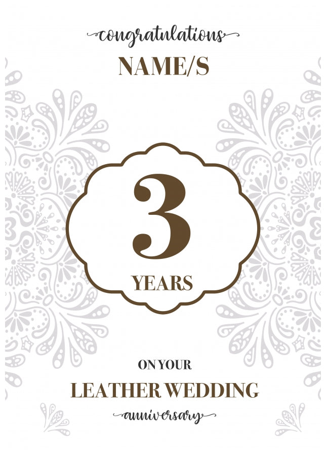 Personalised 3rd Wedding Anniversary Card (Leather Wedding Anniversary)