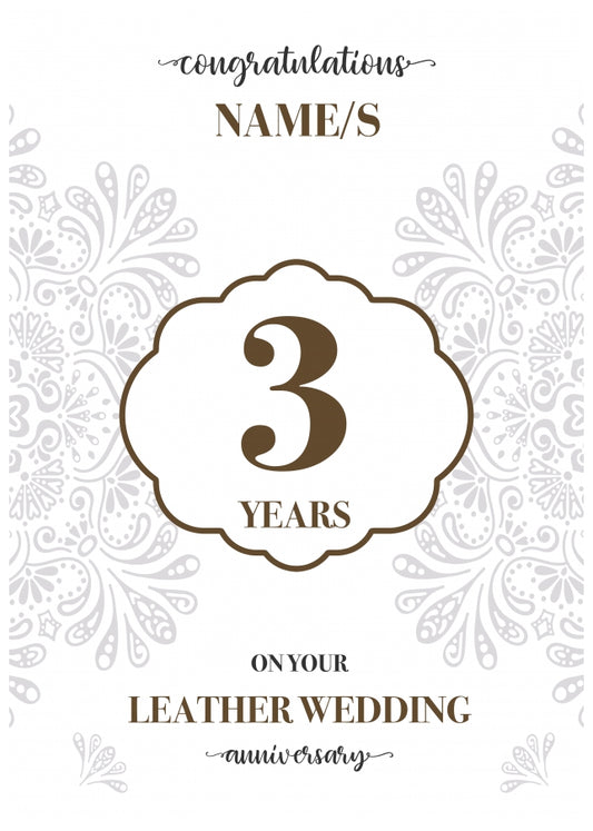 Personalised 3rd Wedding Anniversary Card (Leather Wedding Anniversary)