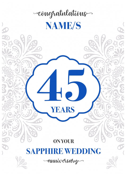 Personalised 45th Wedding Anniversary Card (Sapphire Wedding Anniversary)