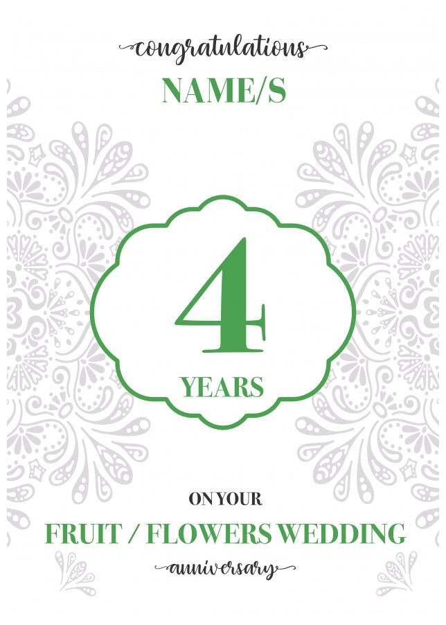 Personalised 4th Wedding Anniversary Card (Fruit / Flowers Wedding Anniversary)