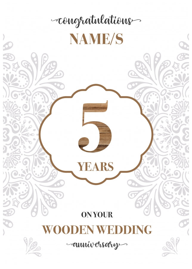 Personalised 5th Wedding Anniversary Card (Wooden Wedding Anniversary)