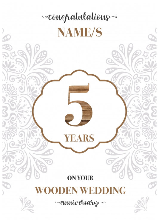 Personalised 5th Wedding Anniversary Card (Wooden Wedding Anniversary)