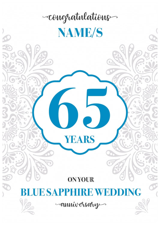 Personalised 65th Wedding Anniversary Card (Blue Sapphire Wedding Anniversary)