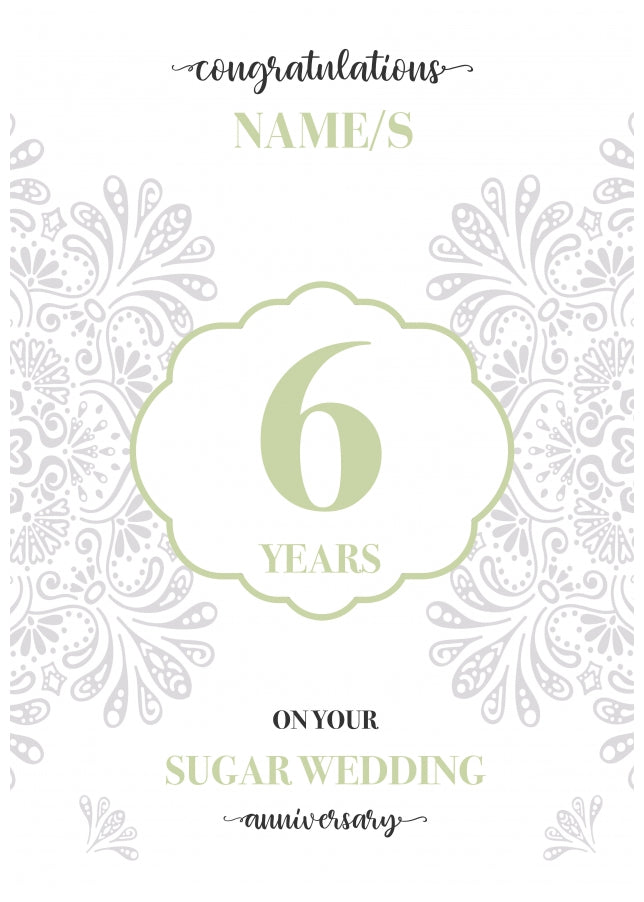 Personalised 6th Wedding Anniversary Card (Sugar Wedding Anniversary)