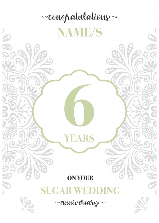 Personalised 6th Wedding Anniversary Card (Sugar Wedding Anniversary)