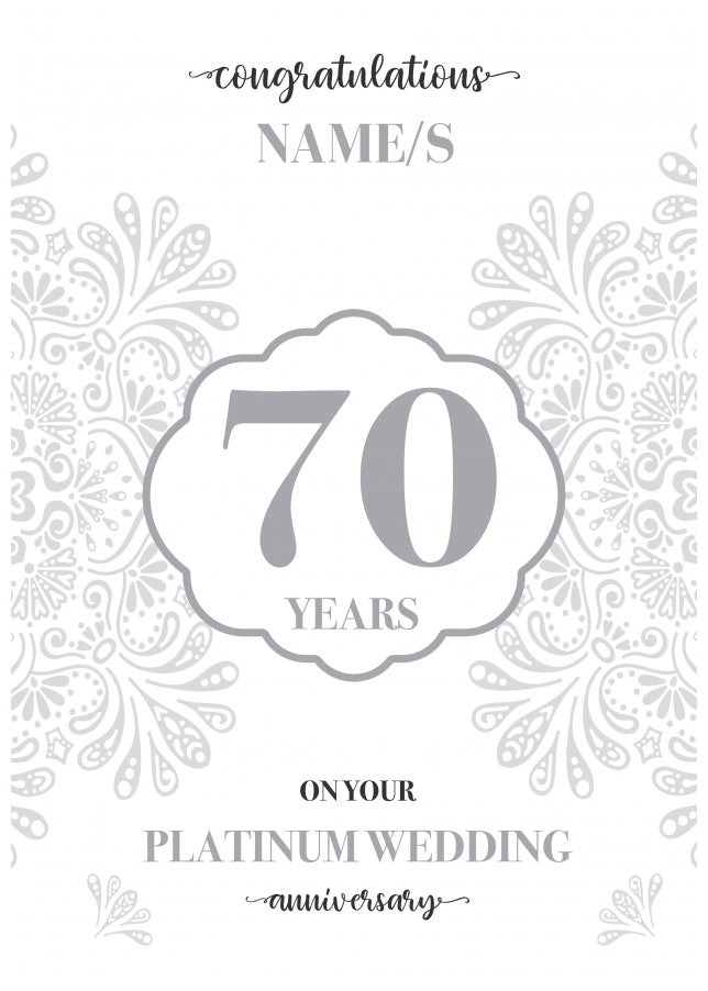 Personalised 70th Wedding Anniversary Card (Platinum Sapphire Wedding Anniversar