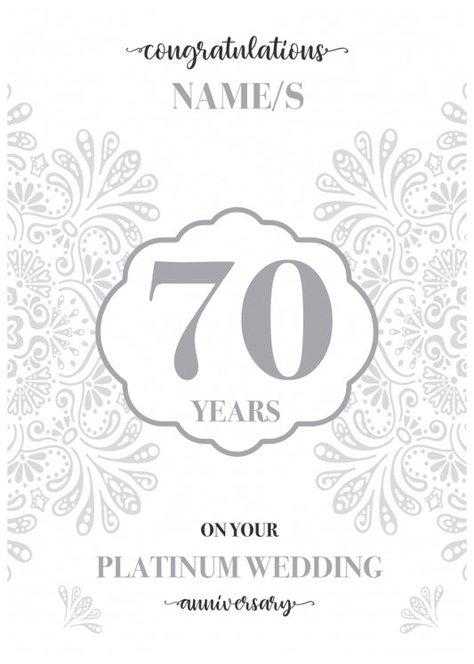 Personalised 70th Wedding Anniversary Card (Platinum Sapphire Wedding Anniversar