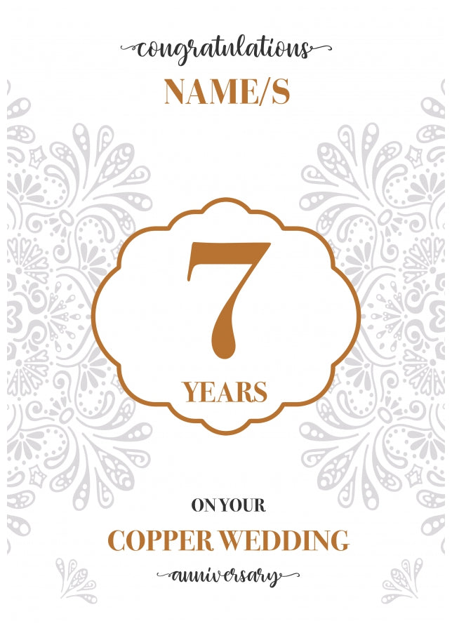 Personalised 7th Wedding Anniversary Card (Copper Wedding Anniversary)