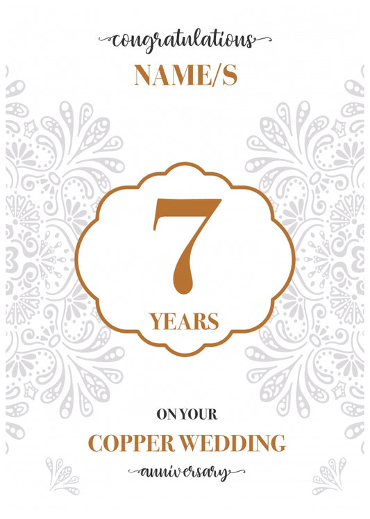 Personalised 7th Wedding Anniversary Card (Copper Wedding Anniversary)