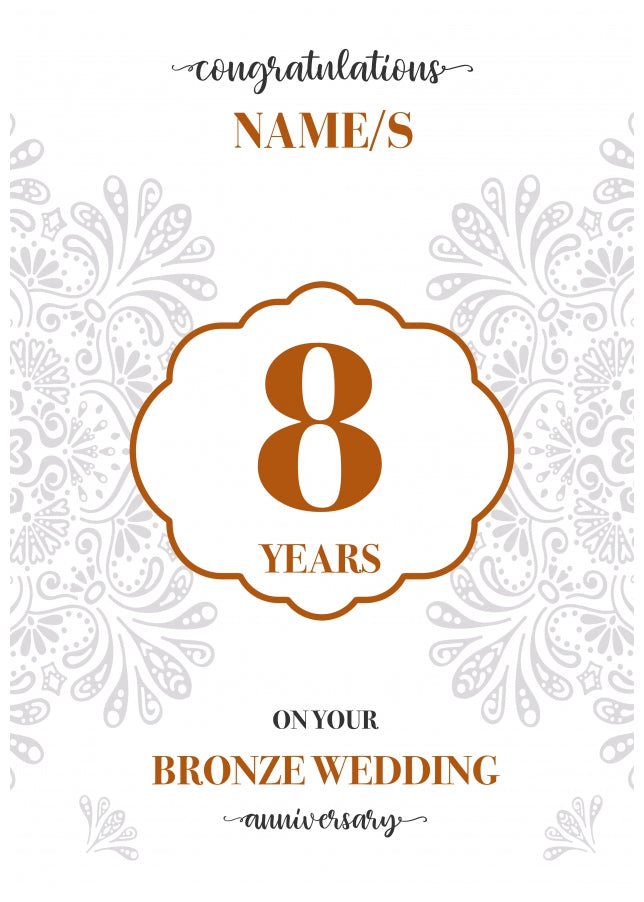 Personalised 8th Wedding Anniversary Card (Bronze Wedding Anniversary)