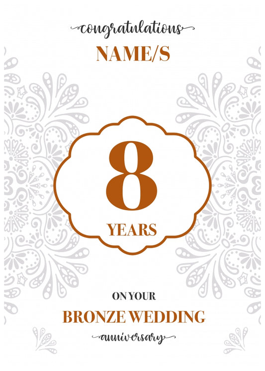 Personalised 8th Wedding Anniversary Card (Bronze Wedding Anniversary)