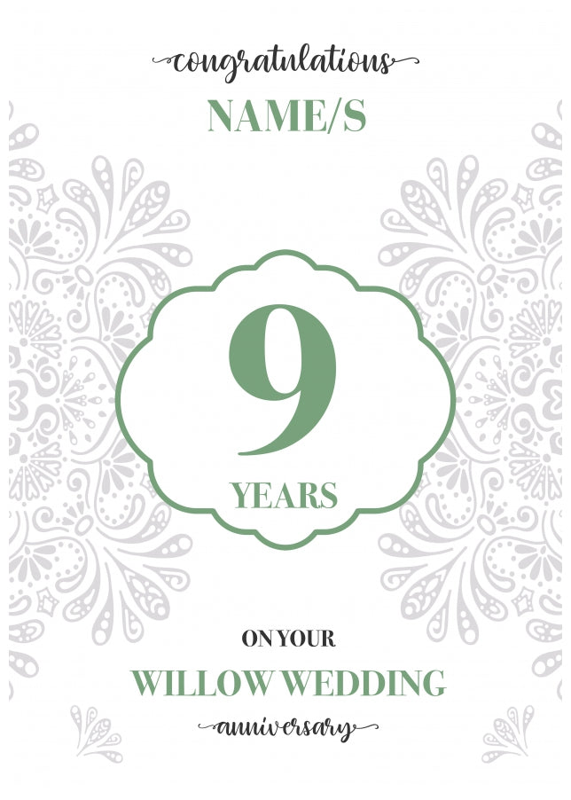 Personalised 9th Wedding Anniversary Card (Willow Wedding Anniversary)