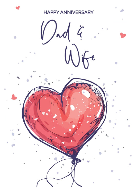 Dad and Wife Anniversary Card - Red Heart Shaped Balloon